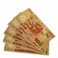Uang Souvenir Gold Foil China Dragon 100 Yuan