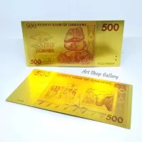 Uang Souvenir Lapis Emas Gold Foil 500 Dollar Zimbabwe