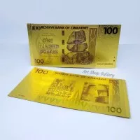 Uang Souvenir Lapis Emas Gold Foil 100 Dollar Zimbabwe