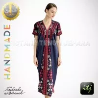 Midi Dress Batik Pesta Wanita Tenun Ikat Troso Handmade Kombinasi