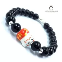 Gelang Keberuntungan Weatlhy Lucky Cat Kucing Keberuntungan Giok Hitam