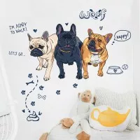 Stiker Dinding / Kaca / Wall Sticker (3 Anjing Bulldog Lucu)