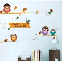 Stiker Dinding / Kaca / Wall Sticker (4 Burung Owl Happy Every Day)