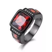 Cincin Ruby Stone Mewah Elegan Minimalis Modern Black Platted