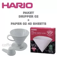 PAKET HARIO V60 Plastic Dripper 02 white VD 02 W + Paper Filter VCF 02