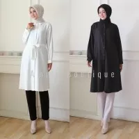 Atasan Tunik Muslim Wanita/ Hem Kemeja Panjang Hitam Putih Polos Busui