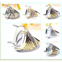 Emban Ring Cincin Super Rodium MODEL RANDOM Batu Akik 20x15mm Cangkang - SILVER GOLD, 7