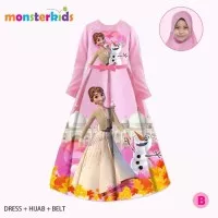 Import Dress Gamis Muslim Hijab Pashmina Anak Frozen Pink Elsa MK21 B