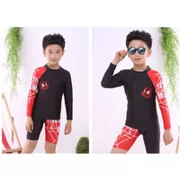 Baju Renang Anak Cowo Boy Spiderman Tangan Panjang Celana pendek Black