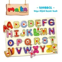 Mainan Edukasi Puzzle Kayu Abjad Huruf Besar Knob MAIKA Puzzle ABC