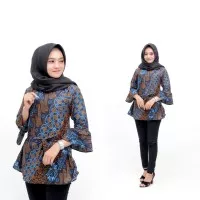 Baju Batik Wanita Model Blouse Seno Biru