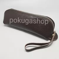 leather pencil case-dompet pensil pulpen kulit sapi asli coklat tua