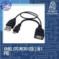 Kabel OTG Micro USB 2 in 1 to USB Male and Female Ekstension - P10 - 30 CM, Hitam