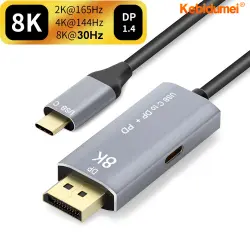 Kabel Universal 8K Tipe C Ke DP 1.4 Thunderbolt 3 Usb Ke Displayport 1.4 30Hz Mendukung 4K 144Hz untuk Tampilan Kabel Xdr