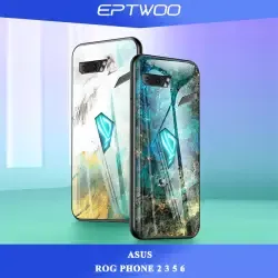 EPTWOO For ASUS ZENFONE Sepakbola Phone 5 6 II 2 ZS660KL Sepakbola Phone III 3 ZS661KS Phone Case Marble Color Tempered Glass Phone Case Glass Back Cover Soft TPU Bumper Casing Cover JB-02