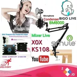 PROMO Paket Komplit Home Recording BM8000 Mixer Soundcard KS108 Stand Arm Pop Filter Smule Youtuber Vlogger Bigo Live Rekaman Karaoke Terbaik