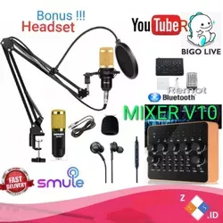 Paket Komplit Home Recording BM800 Soundcard V10 Bluetooth Remote Mixer V10 Stand Arm  Pop Filter  Youtuber Smule Vlogger Bigo Live Rekaman Terbaik