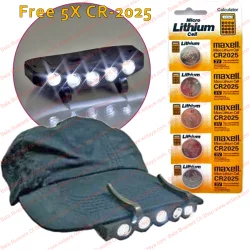 Super Bright Cap Hat Clips 2 modes Lamp Hands Free Light Lampu Jepit Topi Baseball 5 Leds Include 2x Baterai Kancing CR 2032 Button Cell Battery