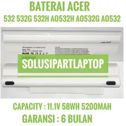 Baterai Acer Aspire One 532 532H AO532H 532G AO532 UM09H36 white