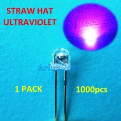 LED UV Straw Hat 5mm Ultraviolet Lampu Ultra Violet Cahaya Purple 1 Pack 1000pcs