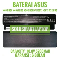 BATERAI ASUS N46 N56 G56 R501 R701 N76 F45 F55 A32-N56 N46V N46VJ N56D N56DP N56VJ N56V N76VJ N76VM R503C B53V F45A R500N BLACK