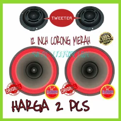 Promo 2 Pcs Speaker Full Range Elsound 12 Inch Corong Merah 2 Tweeter