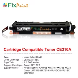 Compatible Toner Cartridge HP CP1025 CP1025 CP1025nw M175nw M275 Black CE310A, Canon 328 LBP7510, LBP7518, LBP7510C, LBP7518C, LBP7018C