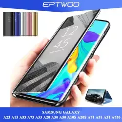 EPTWOO For SAMSUNG GALAXY A23 A13 A53 A73 A33 A20 A30 A50 A10E A20E A10S A20S A71 A51 A31 A750 A7 A5 2017  Phone Case Mirror Flip Cover Clear View Plating Leather Full Protection Kickstand Casing FCJM-01