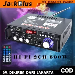 (Dikirim Dari Jakarta)Audio Amplifier, HI FI 2CH 600W, Bluetooth Stereo Power Amplifier 12V/220V Mobil Moto Home Theater Sistem Suara USB SD Radio FM Remote Kontrol Subwoofer Stereo